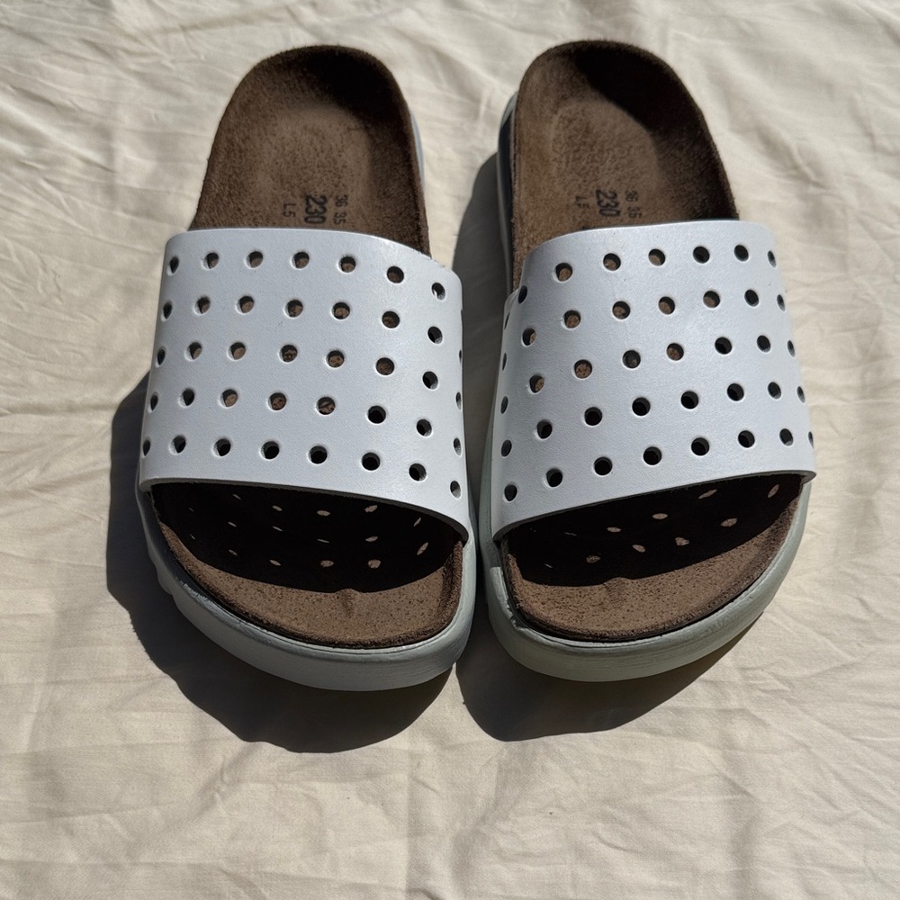 Birkenstock White Perforated Slide Loafers - Picture 2 of 4